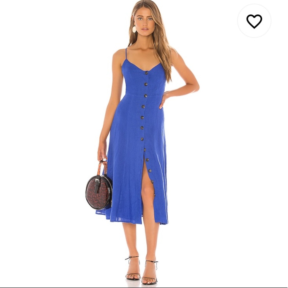 BCBGMaxAzria Button Front Linen Dress in Blueberry